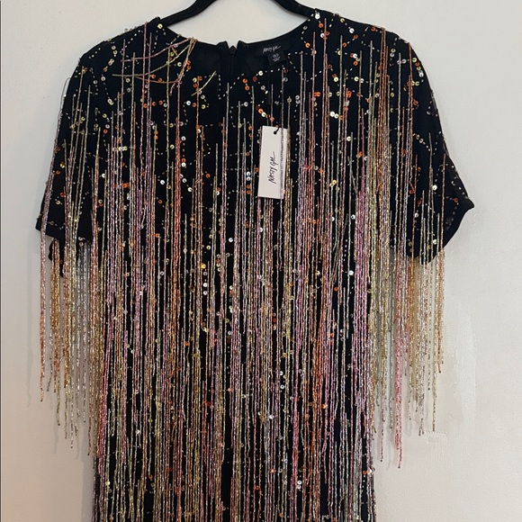 Nasty Gal Black Mini Dress with Gold & Pink Sequin Fringe - Picture 5 of 7